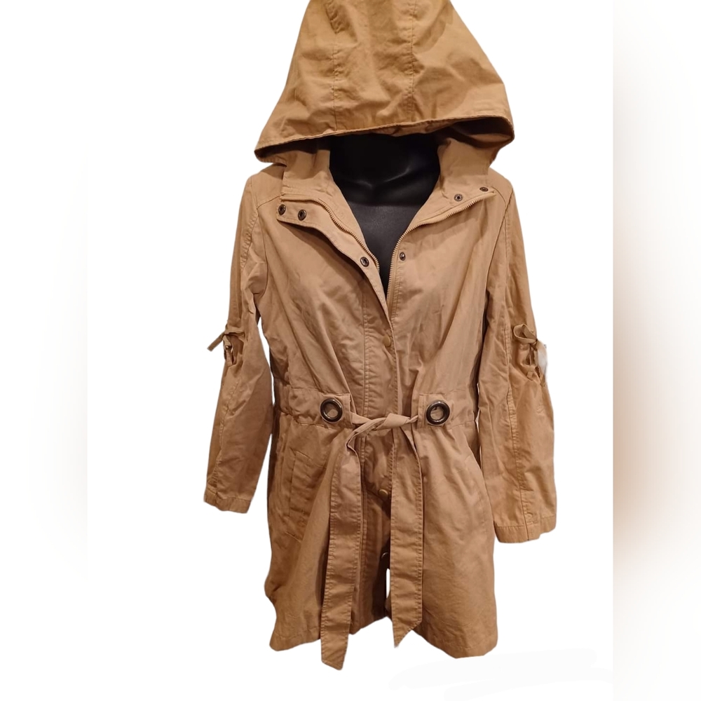 Via Spiga Tan/Khaki Hooded Trench Coat Size M